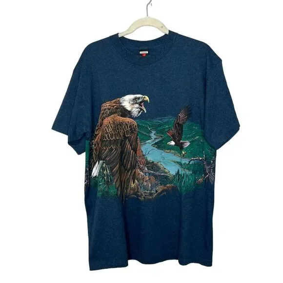 Vintage 90s Eagle Nature Wrap Around Print T-shirt - Picture 1 of 5